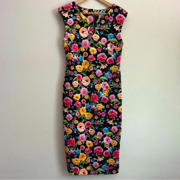 Beige By ECI Black Floral Scuba Lined Sheath Dress - Picture 4 of 16